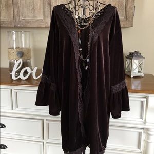 Easel Chocolate Brown Kimono with Trim sz L